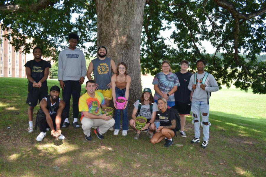 Students in ECT 312, Protected Area Management, participated in collecting acorns for future proliferation. 
Front row from left: JaQuice Sydnor, Tommy Jackson, Alex Reed, Willow Cooper.
Back row from left: Trent Proctor, Michael Spraggins, Cullen Nash-Cleek, Jazmin Scarberry, Emma Loughrey, Joey Provence, A.J. Gaskin.
