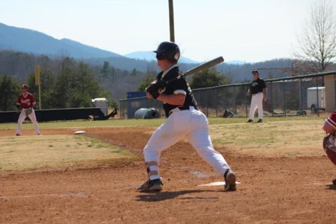 Byrce Thacker, junior, takes a swing against Southern Virginia University. 