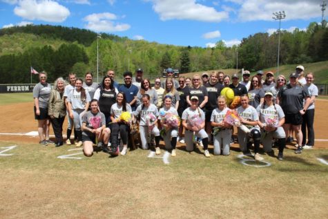The Panther softball team celebrates senior day.