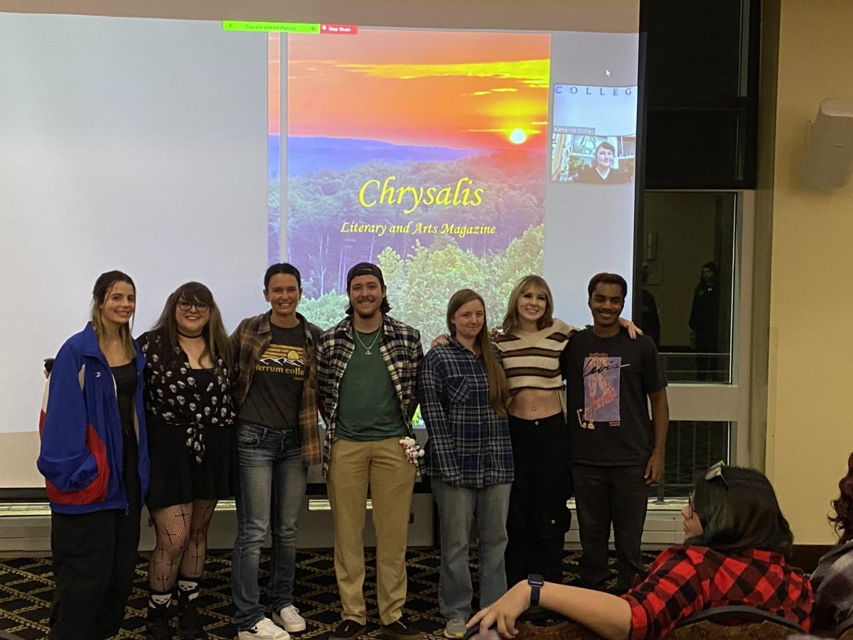 From left Chrysalis winners for this year are: left to right, Candela Perez Castellanos, Kiersten Jones, Abigail Jamison, DJ Dungee, Mary Grace Faulkner, Zoie Wagner (staff member and contributor), Sean Folquet.  Inset: Scout Lynch, who is also editor-in-chief 