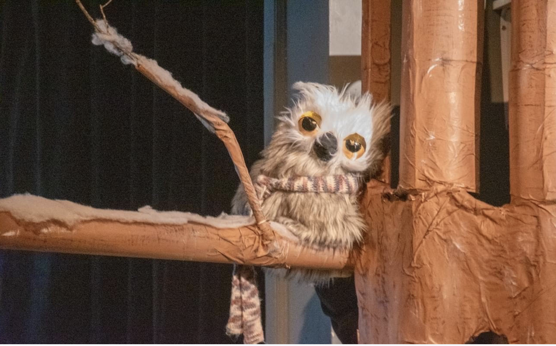 Emmet Otters Jug Band Christmas features many hand-fashioned puppets such as this owl that were built by the crew and actors.