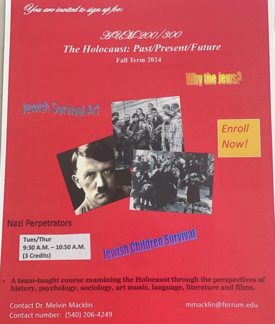 The above flier promotes the Holocaust class for this upcoming Fall semester.