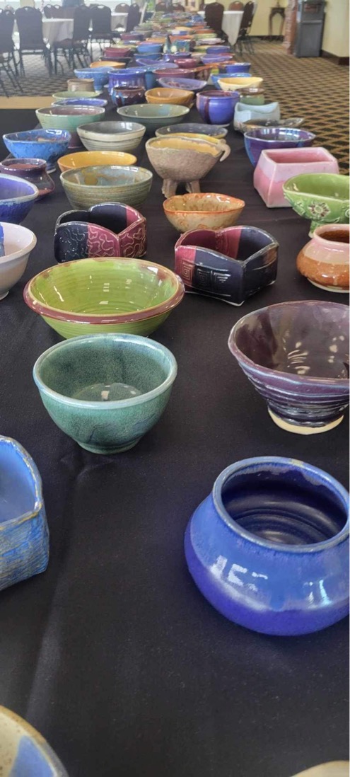 Over 600 bowls lined the entrance of the Blue Ridge Mountain Room as the Empty Bowls Event began.