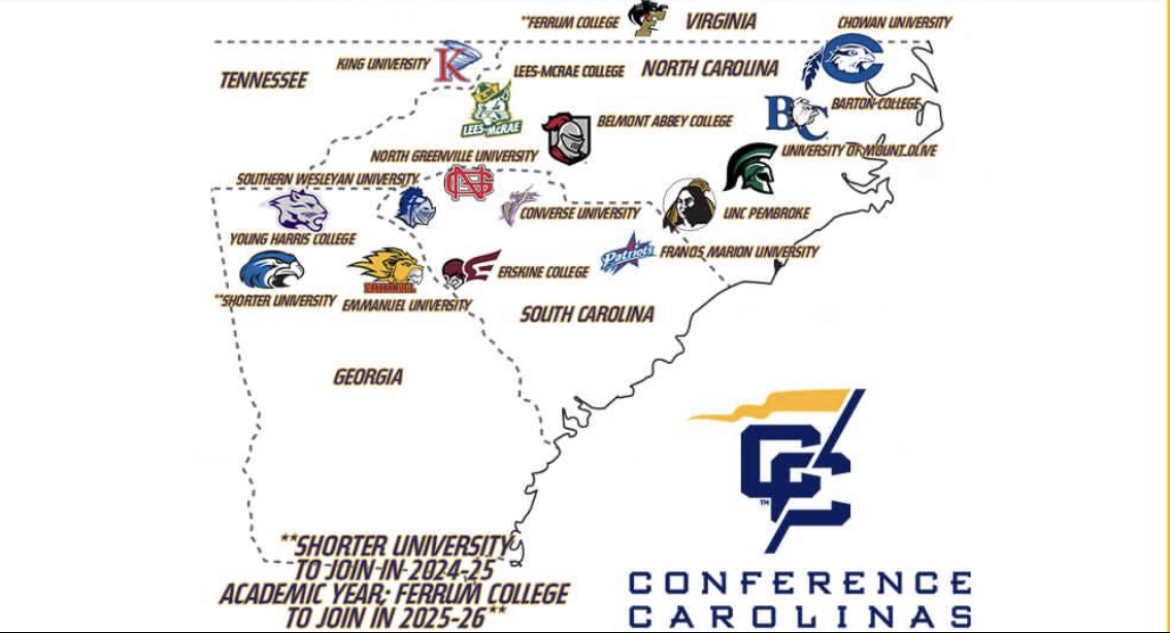 The map of Conference Carolinas starting in the 2025-26 school year.