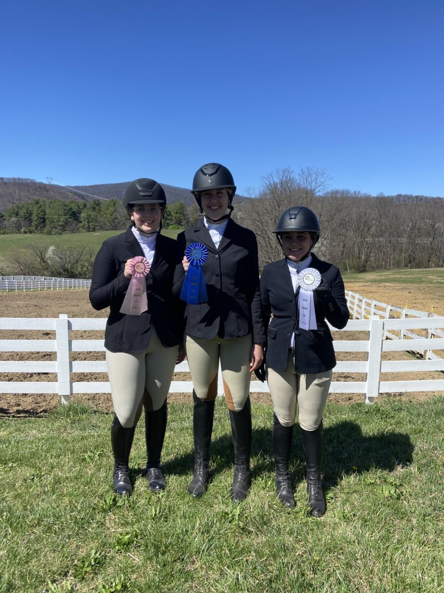 From left to right, riders Ashly Cutliff, freshman; Abby McGuire, sophomore; and Kolby Snow, sophomore; comprise the equestrian team.