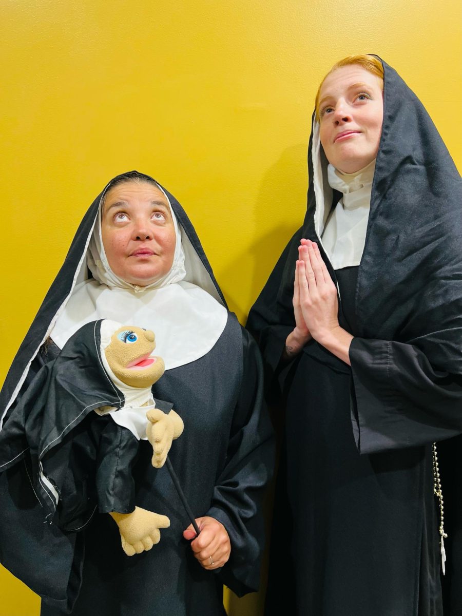 From left,  Puppet (Sister Mary Annette), Emily Blankenship-Tucker (Sister Mary Amnesia), and TJ Baker (Sister Mary Leo) get nunsensical.