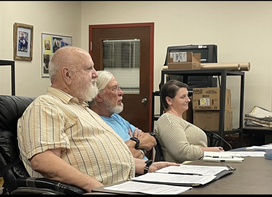 Burton White (left), Bob Pohlad, and Rebecca Saunders lead a conversation at Ferrum Forward's annual membership meeting.