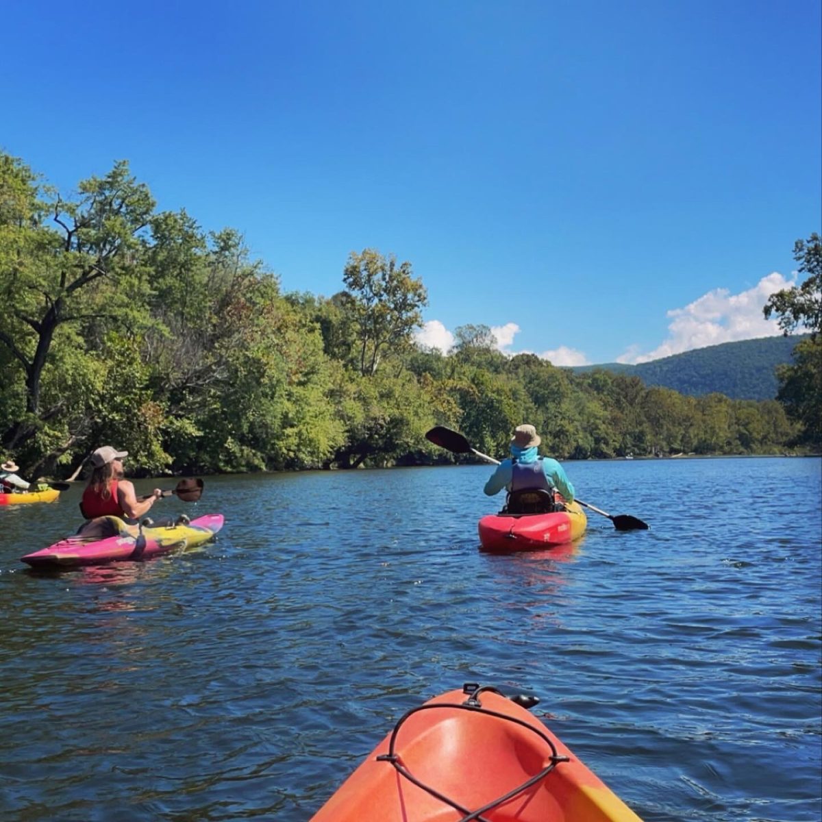 Norton Outdoor Adventures Leader Aaron Conover, right, leads students in a paddling excursion down the James River.