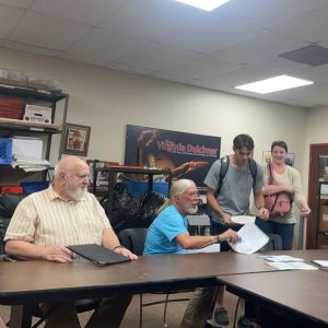 Ferrum Forward Chair Burton White, left, and Vice Chair Bob Pohlad discuss plans for FF and Friends of Ferrum Park.
