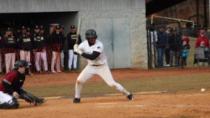 Junior Gregory Melo steps up to bat against Roanoke College.