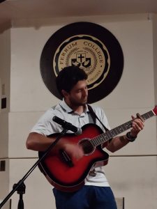Gabriel Alvarez, junior, performs at the Coffee House.