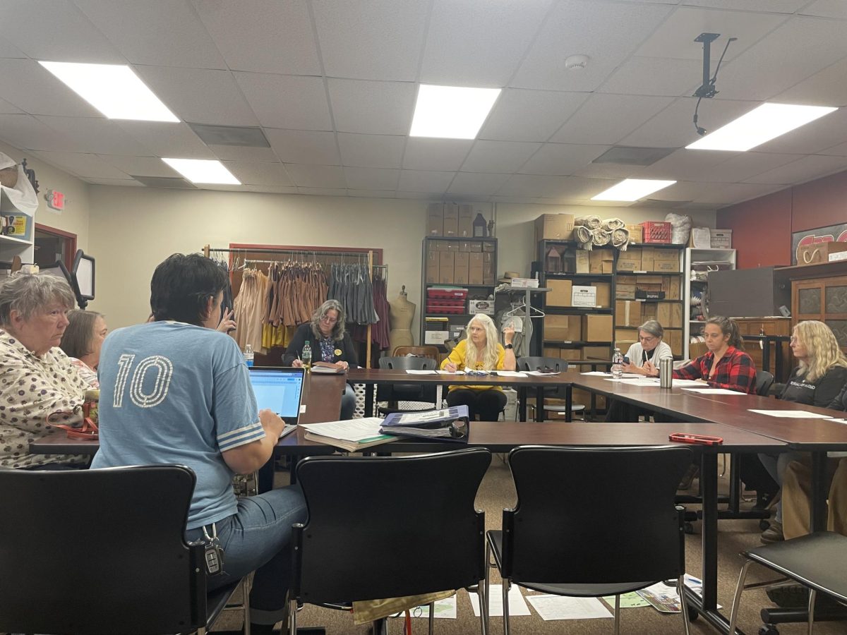 Katrina Harrison, center in yellow, leads the Ferrum Forward Committee in the approval of the September minutes as the monthly meeting begins. 