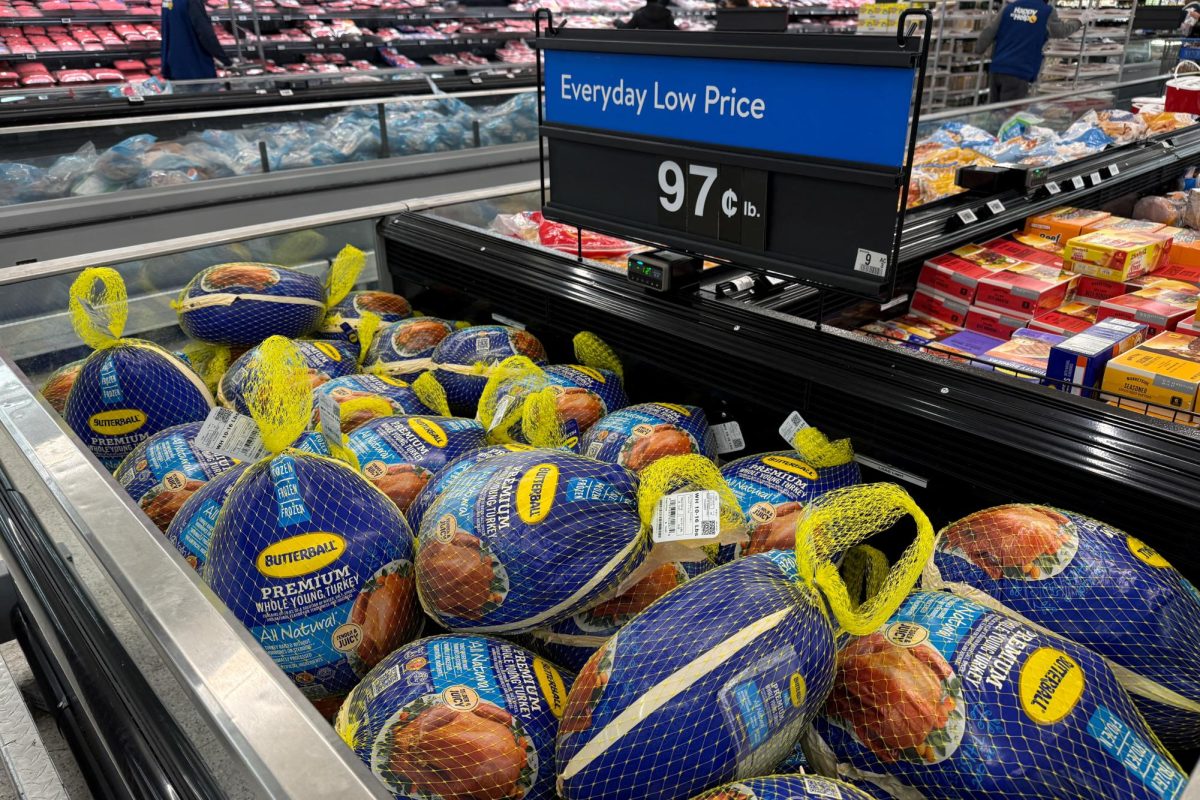 Butterball frozen turkeys, part of Walmart's basket of Thanksgiving goods, are displayed for sale at a store in Valley Stream, New York