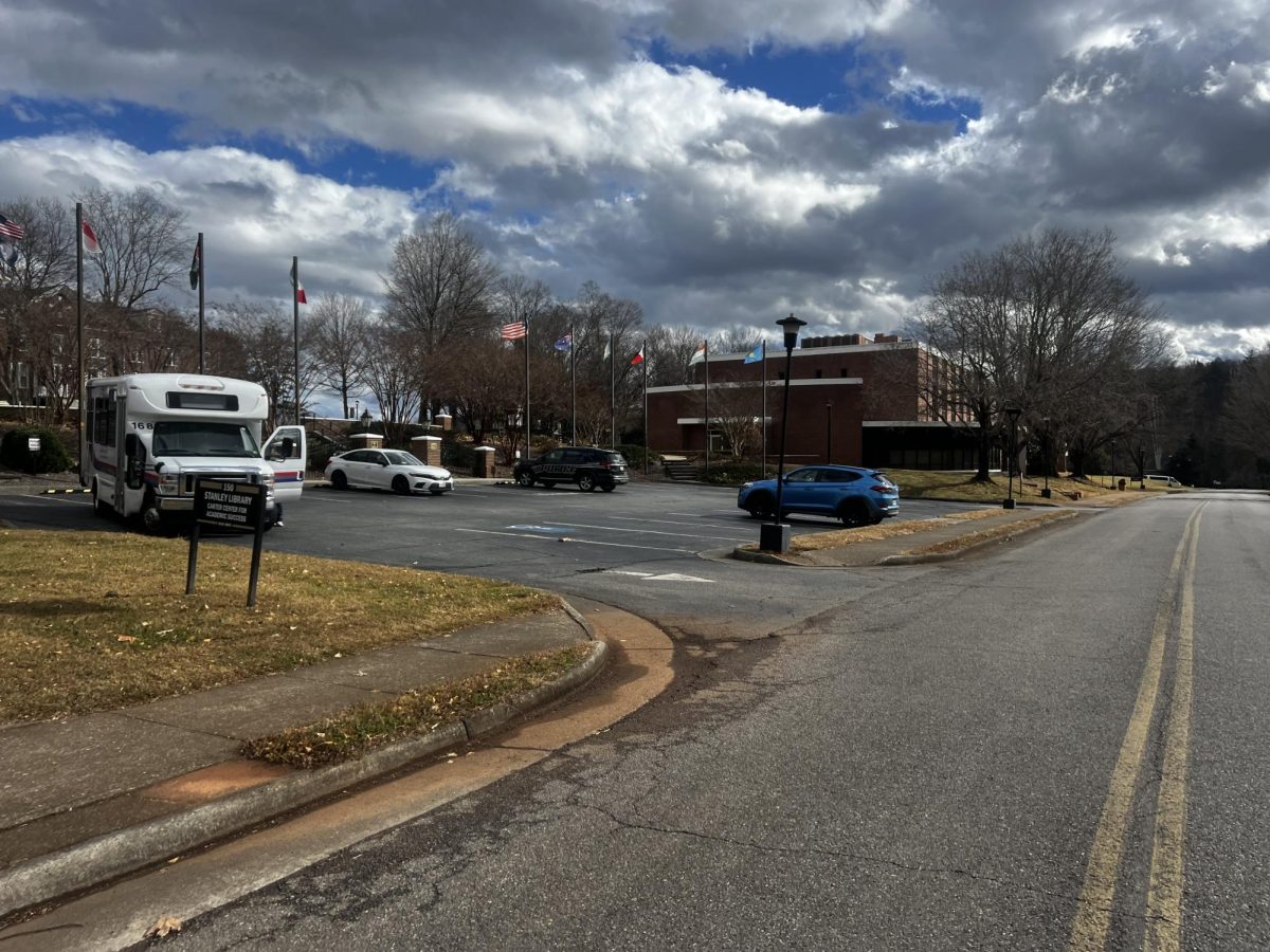Garber Hall and the parking lot of Stanley Library on Saturday morning.