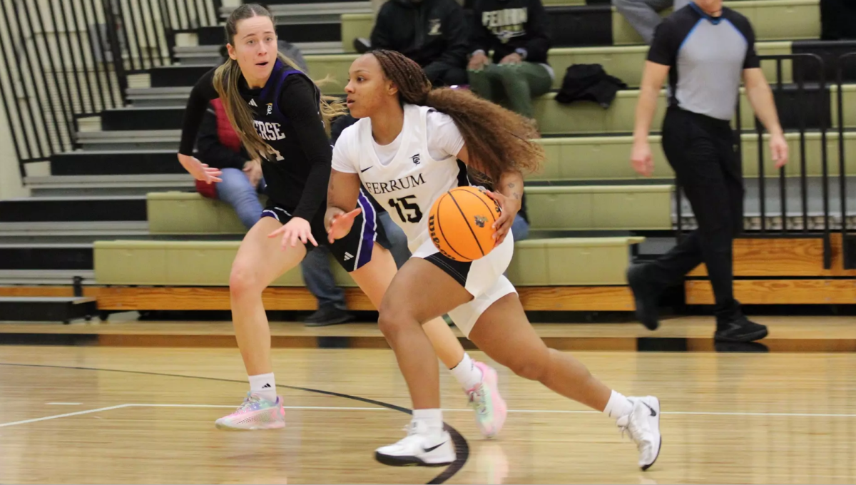 First-year Breeyana Kimmons dribbles the ball toward the goal as she scores 23 points for the Panthers against Emanuel University.