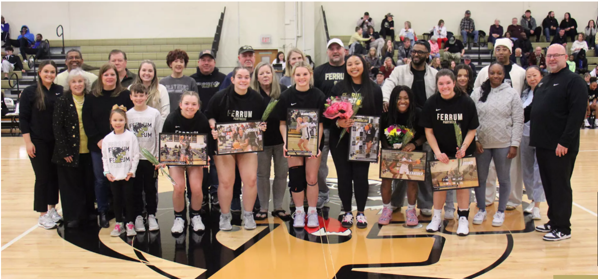 Women's basketball celebrates senior night and a Conference Carolinas win against Shorter University. Panther seniors are Erin Harden, Allyson Cassel, Tauryn Blankenship, Jezreel Reynolds, Zy'Breayziah Alexander, and Anna Newman.