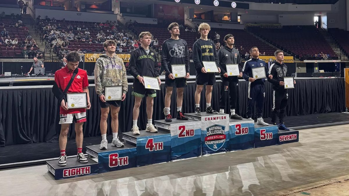 First-year Ezekiel Keel stands proudly atop the podium at NCWA Nationals. 