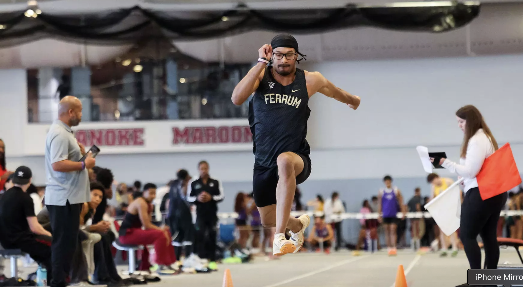 Senior Deontae Lawson finishes 3rd in the men's long jump event. 