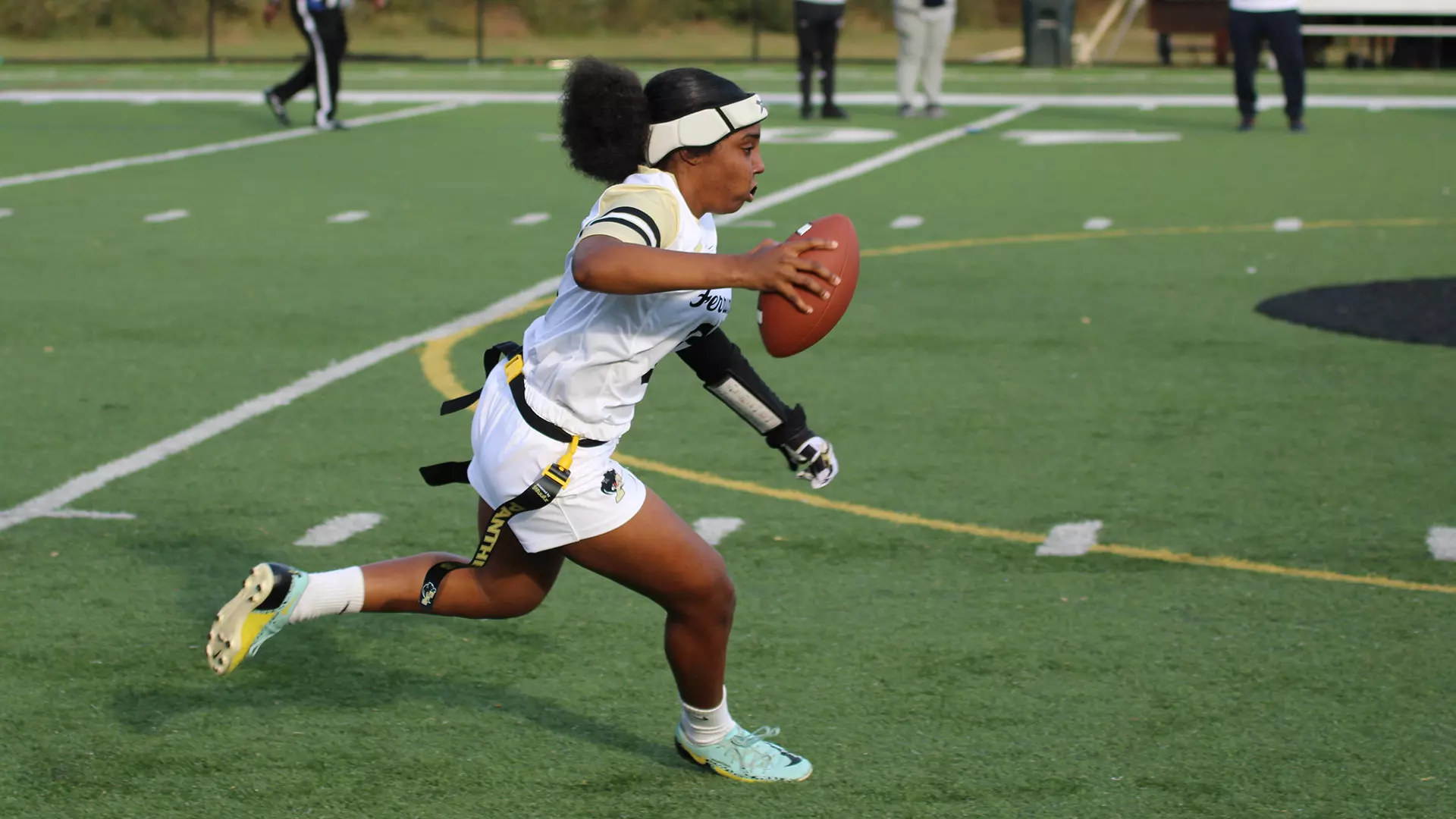 First-year Miracle Turner runs upfield during Wednesday’s game at W.B. Adams Stadium, helping the Panthers respond after a loss to Milligan with a dominant win over Radford.