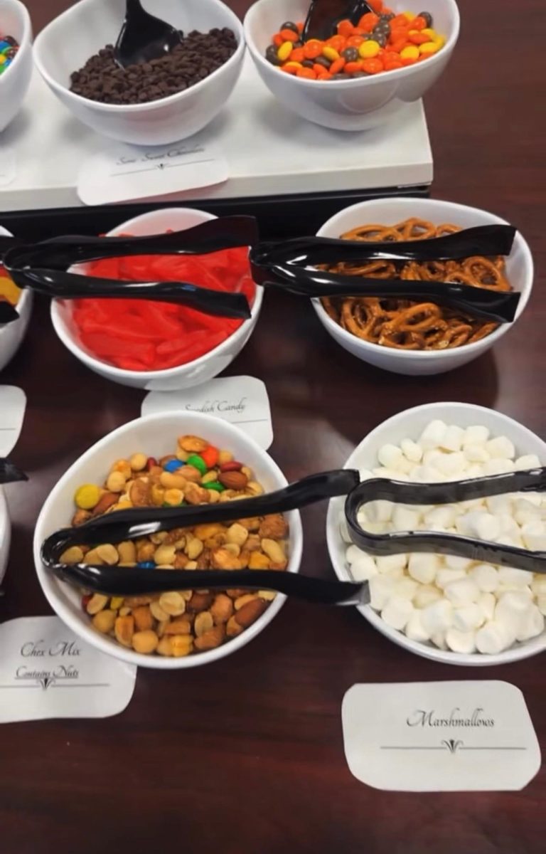 Treat bowls full of savory and sweet options tantalize students. 