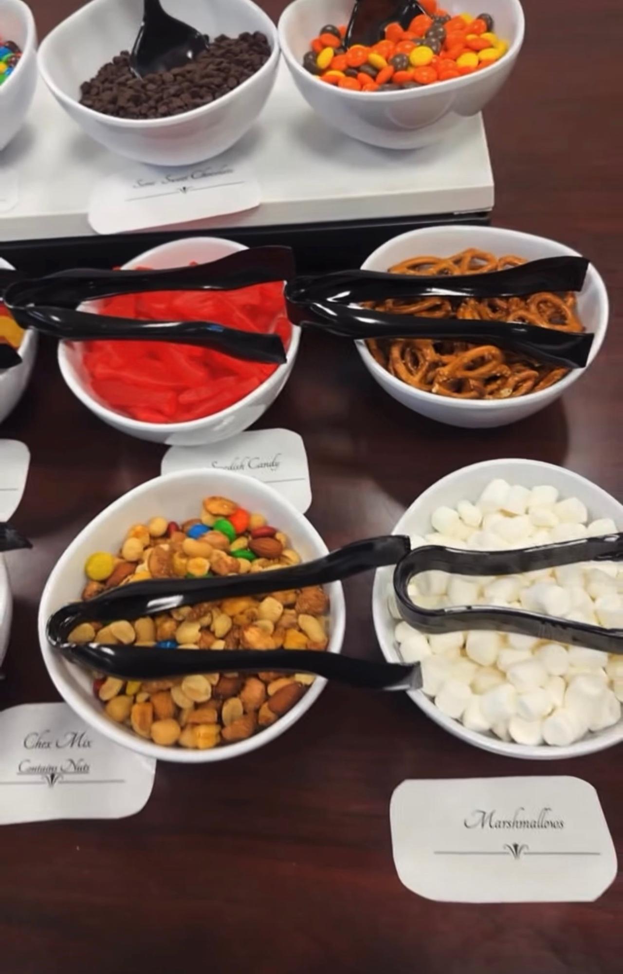 Treat bowls full of savory and sweet options tantalize students. 